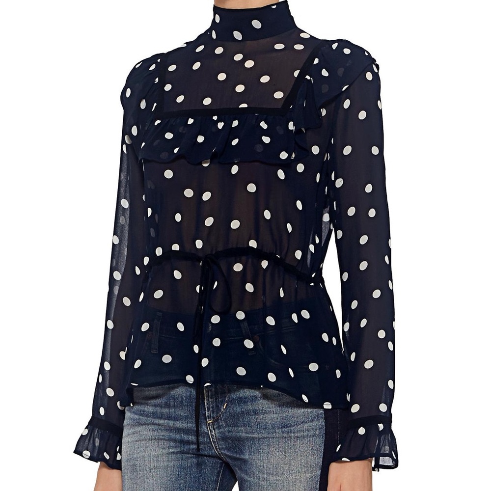 Ganni Marceau Georgette Polka Dot Blouse
